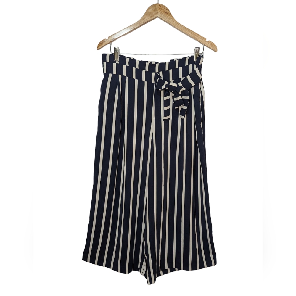 Zara Trafaluc Collection Wide Leg Striped  Pull On Cropped Pants Size XL